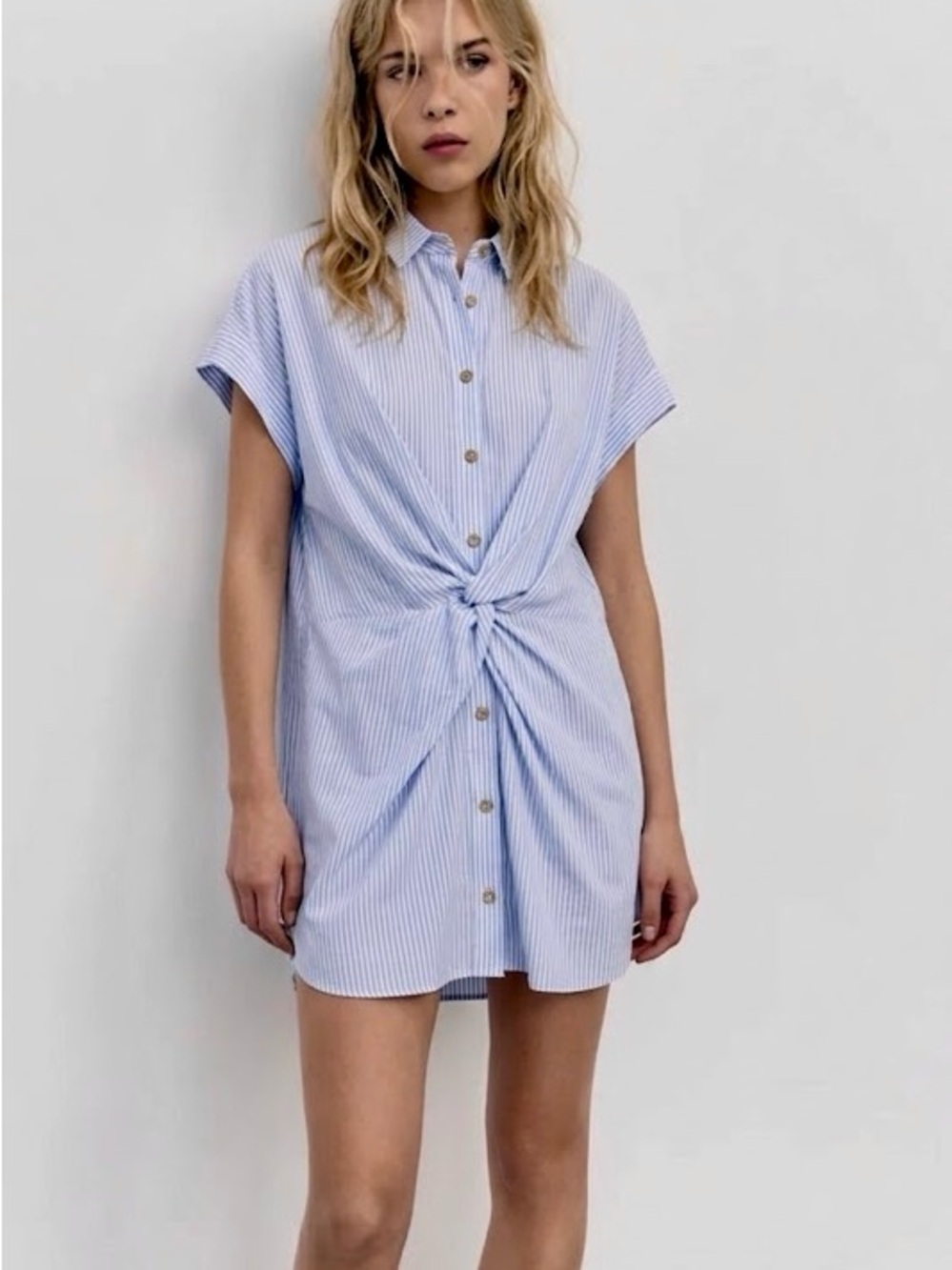 ZARA Knot Front Striped Collared Shirt Dress {Small}